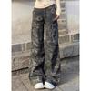 Damskie spodnie cargo z wysokim stanem Luźny krój Kamuflaż Szerokie nogawki Jeansowe spodnie Amerykański styl Y2K Streetwear Spodnie z prostymi nogawkami