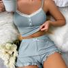 Thin lace suspender shorts pajamas women's two-piece set sexy loungewear European and American new lace