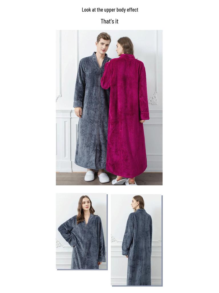 Unisex Extra Long Velvet Bathrobe - Plus Size, Thick, Warm Coral Fleece for Autumn & Winter, Maternity-Friendly Homewear