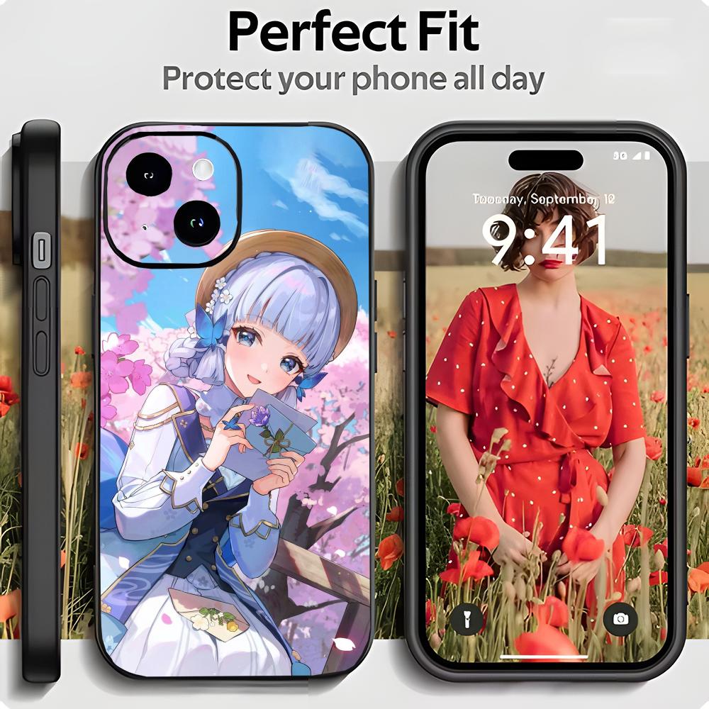 Elegant Genshin Impact K-Kamisato Ayaka Phone Case Black Matte Thin Phone Case For iPhone17 16 15 14 13 ProMax