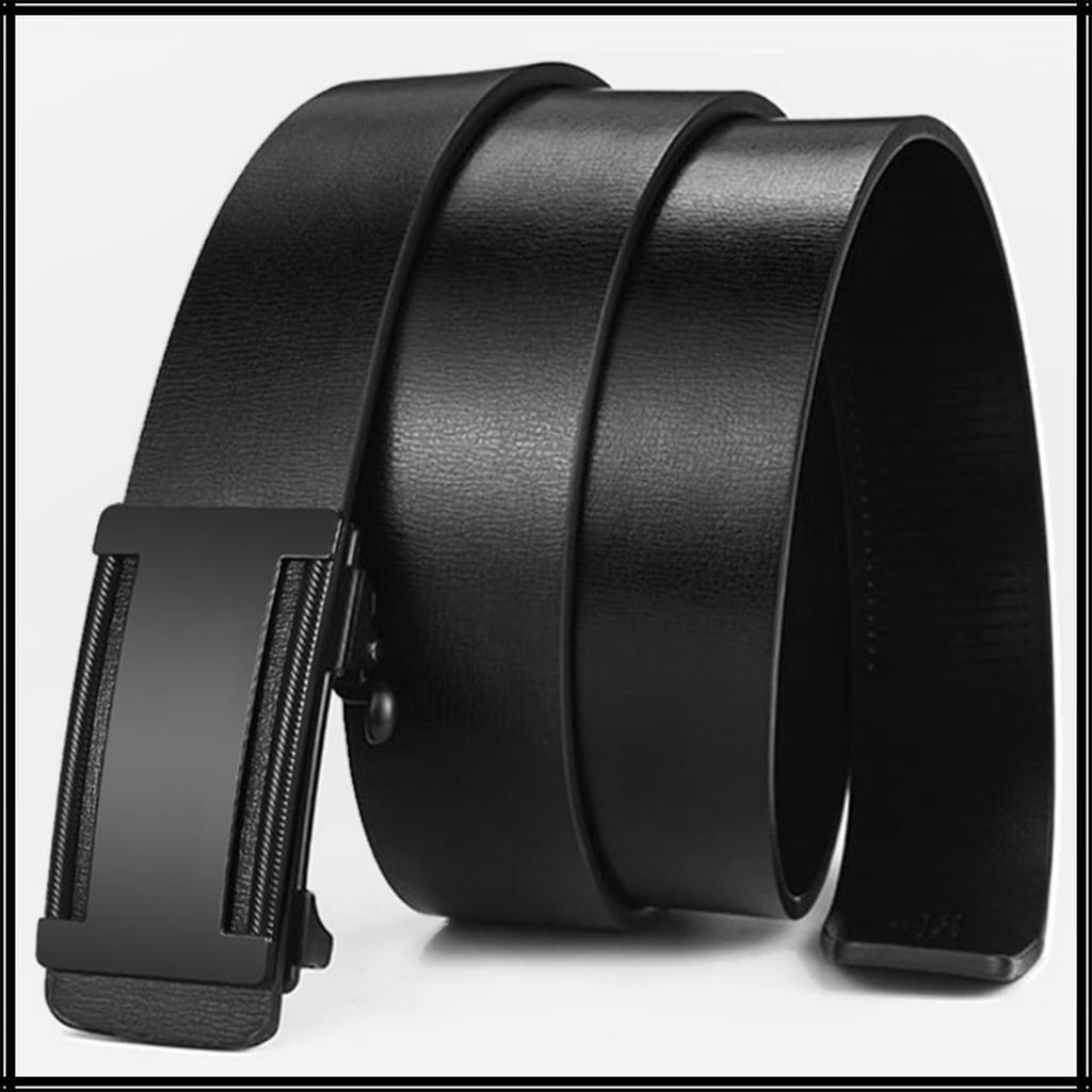 [White Fang] Belt, Automatic Buckle, Genuine Leather, Business, Casual, Alloy, Simple, Gift, Formal, Men's BTA430 (Black)