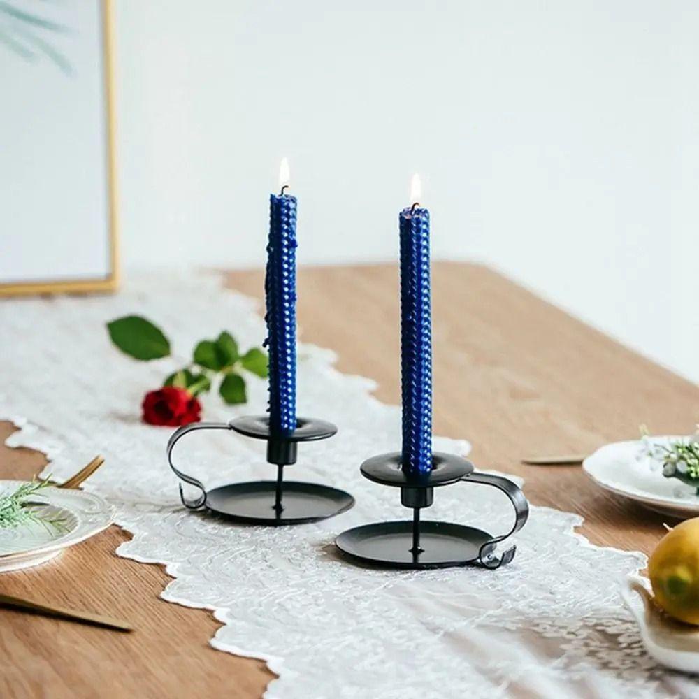 European Style Handheld Metal Candlestick with Handle Tabletop Candles Stand Birthday