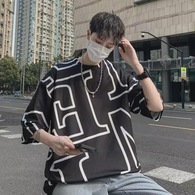 Men's Trendy Ice Silk T-shirt: Three-Quarter Sleeve, Loose Fit, European & American Style