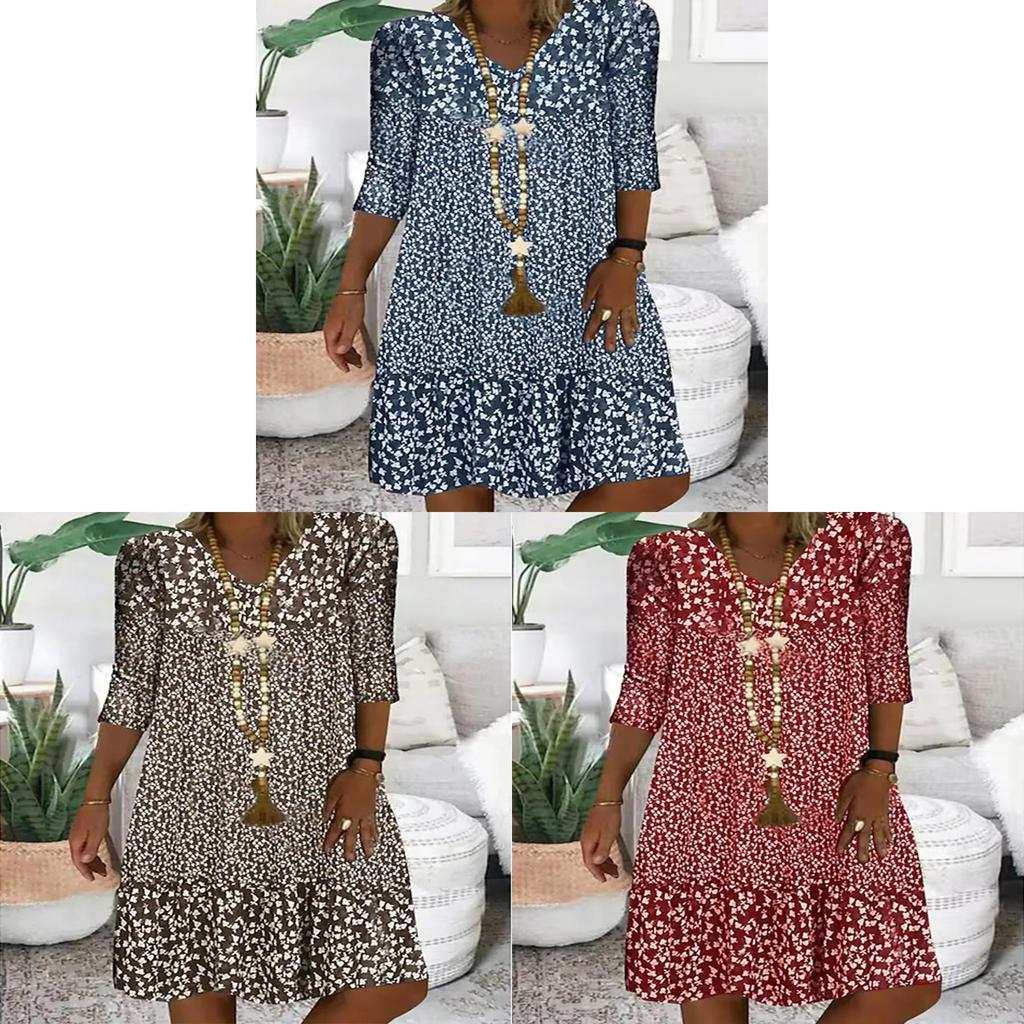 Summer Womens 3d Printed Polyester Vneck Midi Dress With Short Sleeves For Casual Wear