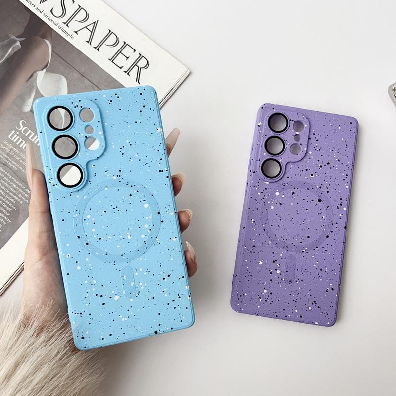 Dot Print TPU Slim Matte Magnetic Case For Samsung Galaxy S25 S24 Ultra S23 S22 S21 FE for Magsafe Soft Shockproof Lens Film Protection Phone Cover
