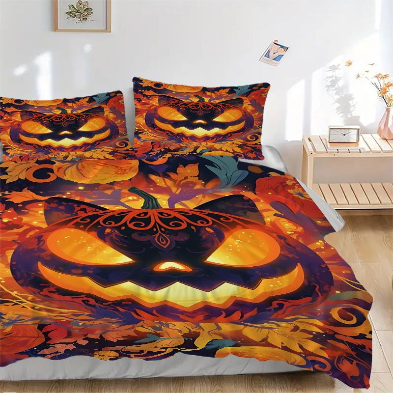 3pc Pumpkin Halloween Cover Set - 1 Quilt Cover + 2 Pillowcases, All Seasons Bedroom Setting, Perfect for Home008