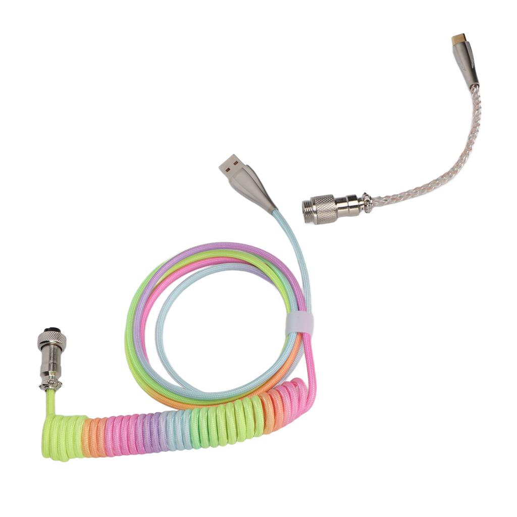 Gaming Keyboard Cable Gradient Color RGB Luminous Custom Mechanical Keyboard Retractable USB C Coiled Spring Cable Type