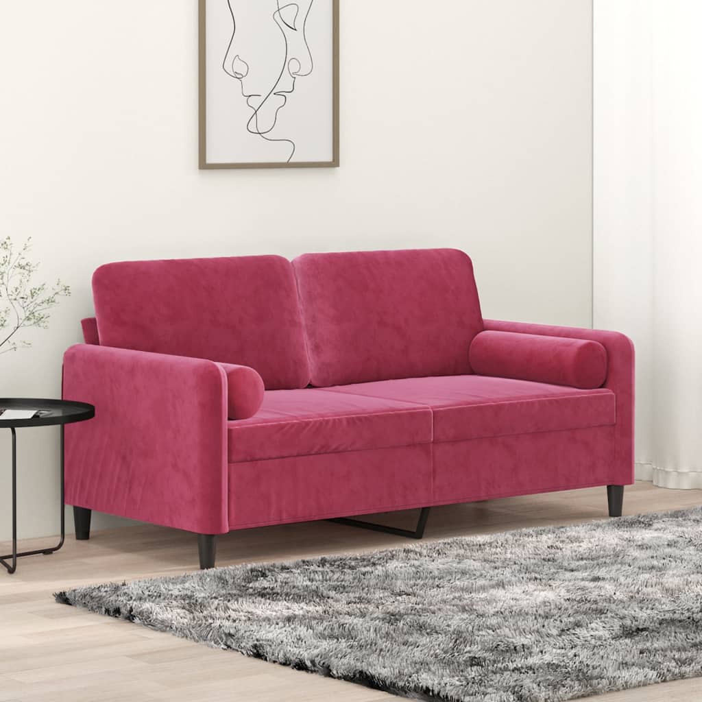 Vidaxl 2-Osobowa Sofa Z Poduszkami, Winna Czerwień, 140 Cm, Aksamit