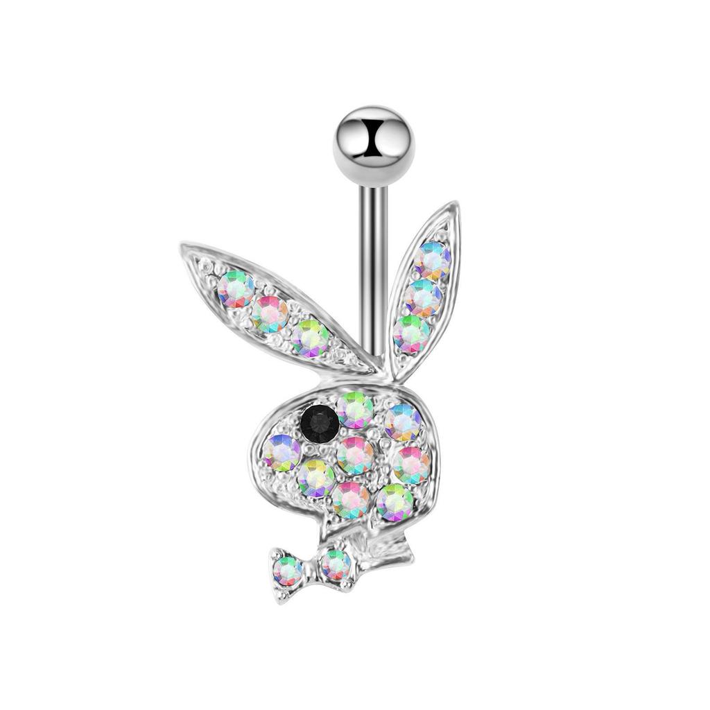Rhinestone Cartoon Rabbit Stainless Steel Navel Ring with Zirconia