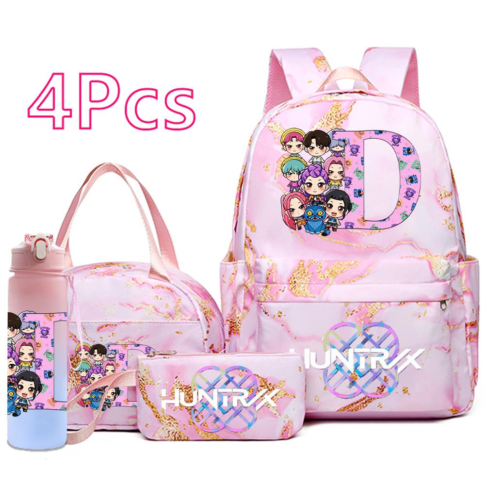 4Pcs/set Anime K-Pop Printed Backpack Handbag Pencil Case 750Ml Water Bottler for Teenager Boy Girl Schoolbag Large Capacity Bookbag Kid Gift Mochila