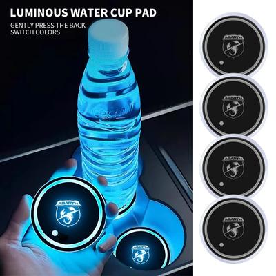 JCF5  Colorful Universal LED Car Cup Holder RGB Light Mat Pad For Fiat ABARTH 124 125 130 131 500 595 Esseesse 695 Punto Scorpion