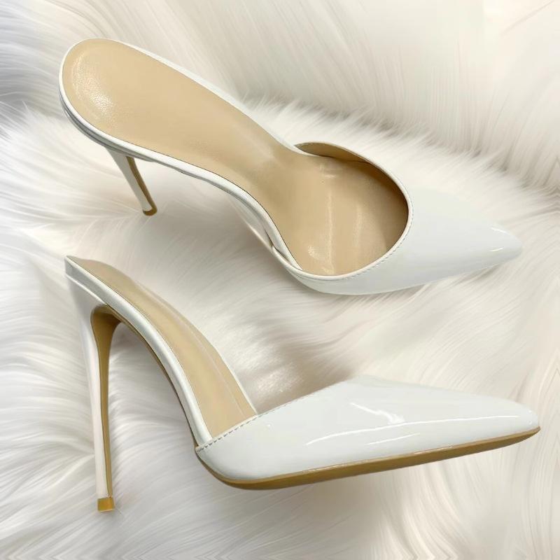 Hohe Qualität 8/10/12cm Stiletto High Heels Mules Damen Lackleder Hochzeit Braut Glitzernde Mules Luxus Designerschuhe für Damen