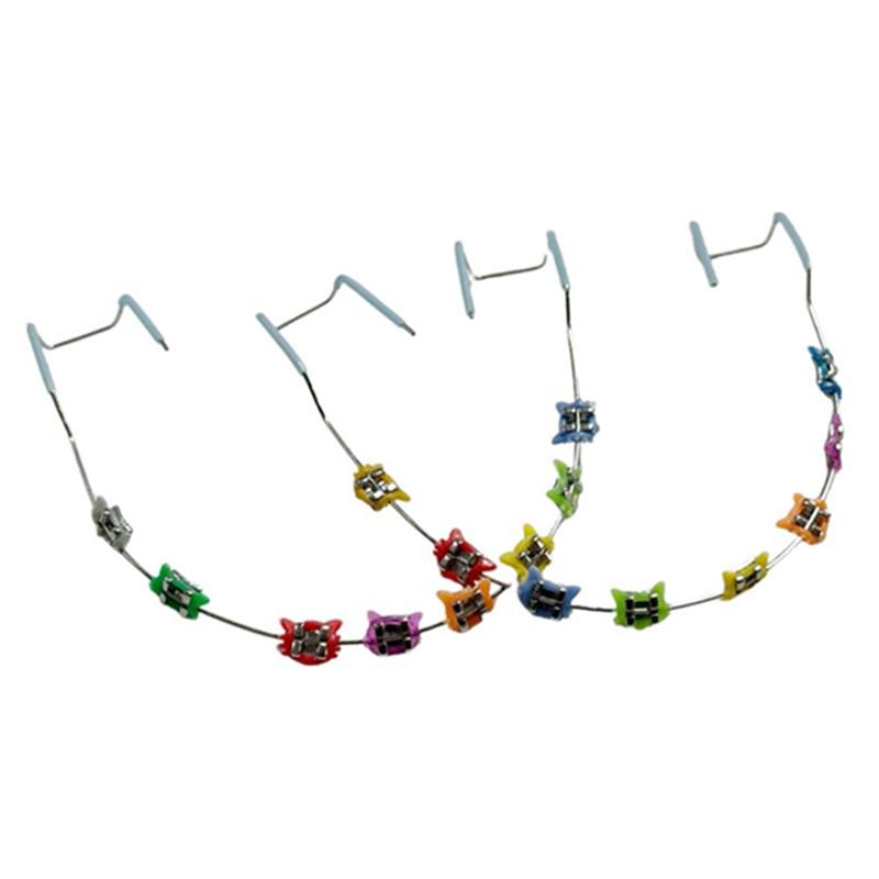 1Pair Cartoon Dental Metal Braces Archwire Without Hooks Metal Bracket And Ligature Ties Colorful Temporary Tooth Decoration