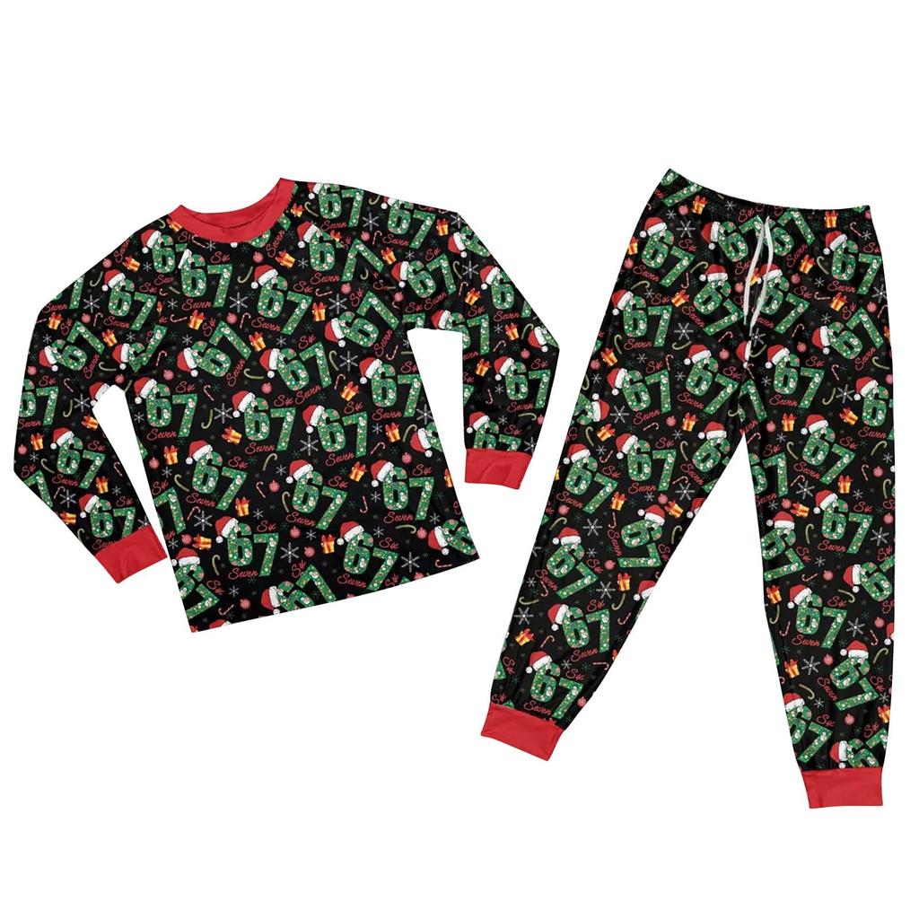 Children's Christmas Print Sets Pajamas Loungewear Outfits Family Matching Long Sleeve Tops+Pants Set