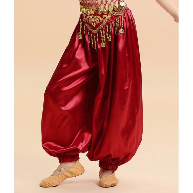 Kids Girls Silky Tassel Waistband Harem Dance Pants Arabian Princess Belly Dance Costume Indian Bollywood Ballroom Dress Up