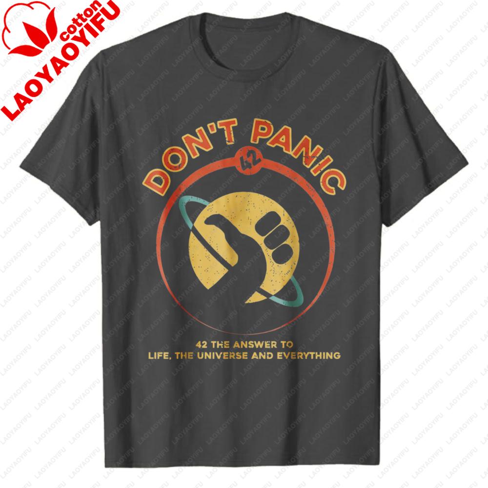 Retro Hitchhikers Guide To The Galaxy Graphic Tee 42 Answer To Life The Universe and Everything Dont Panic Casual TShirts