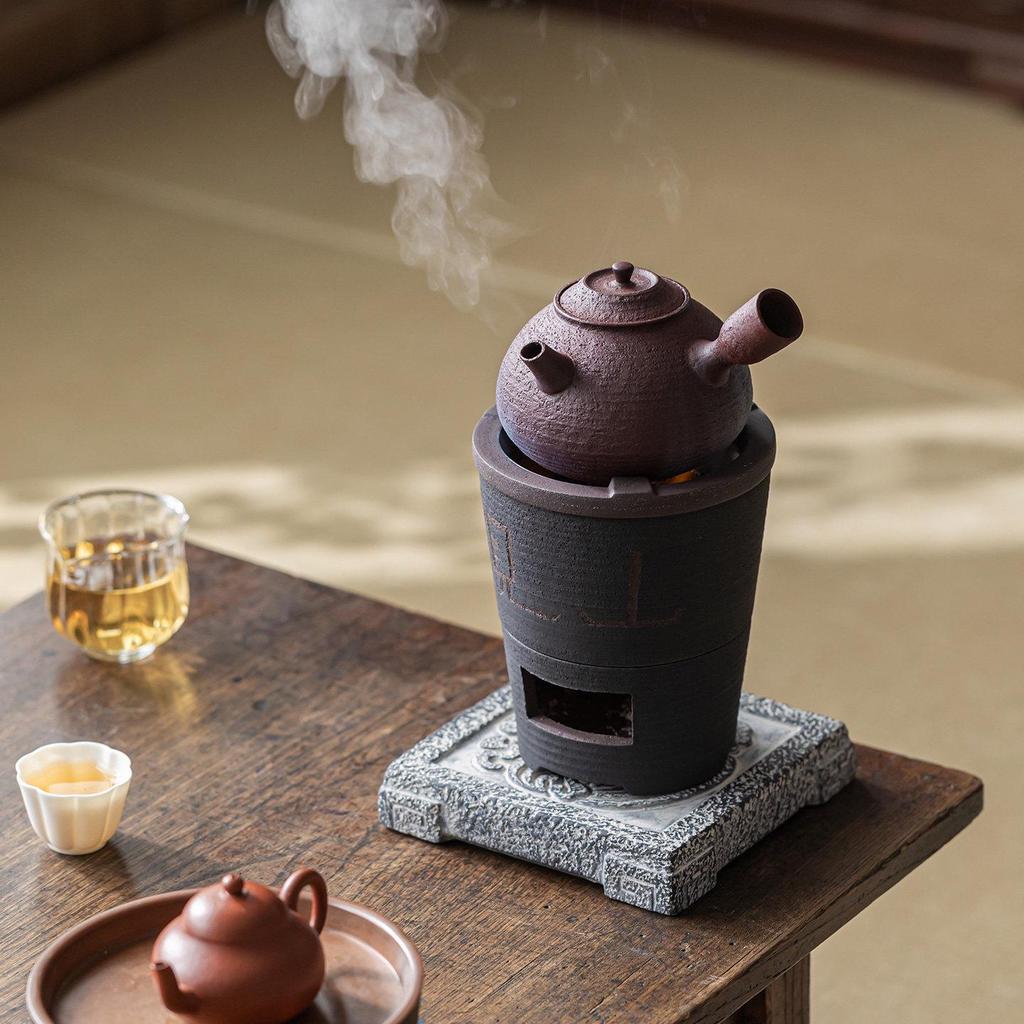 Guanlan Coarse Pottery Dual-use Charcoal Stove & Side-handle Teapot for Outdoor Tea Brewing