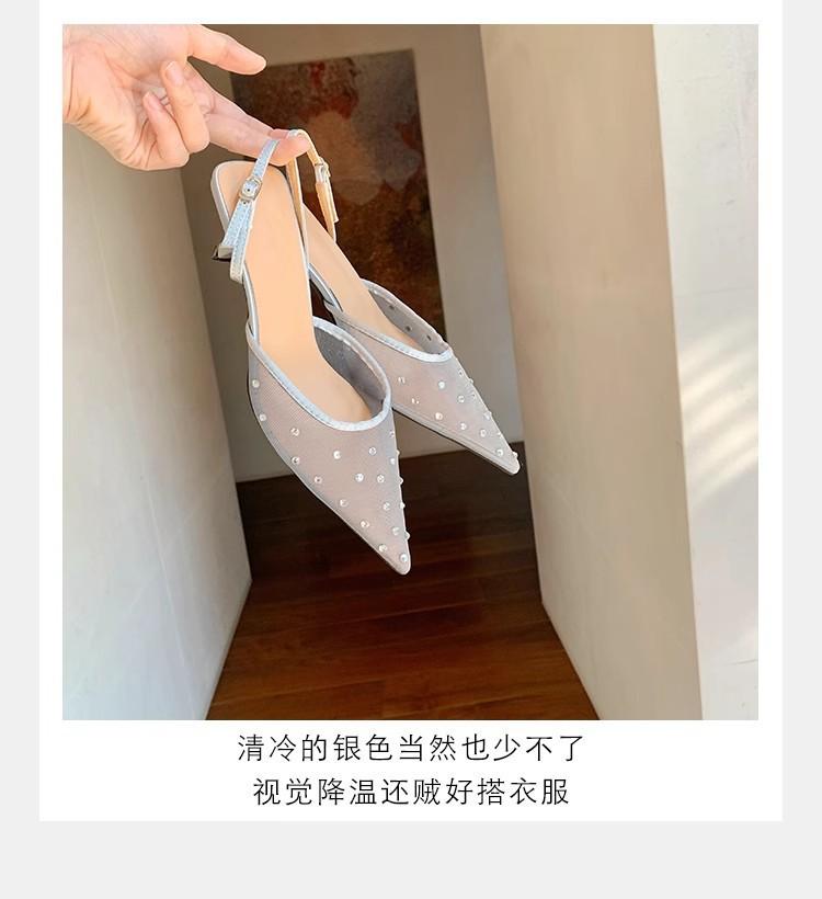 Sheepskin version of grape mother, the same versatile hot diamond temperament, small pointed mesh yarn, breathable 6cm fine heel, empty sandals, women