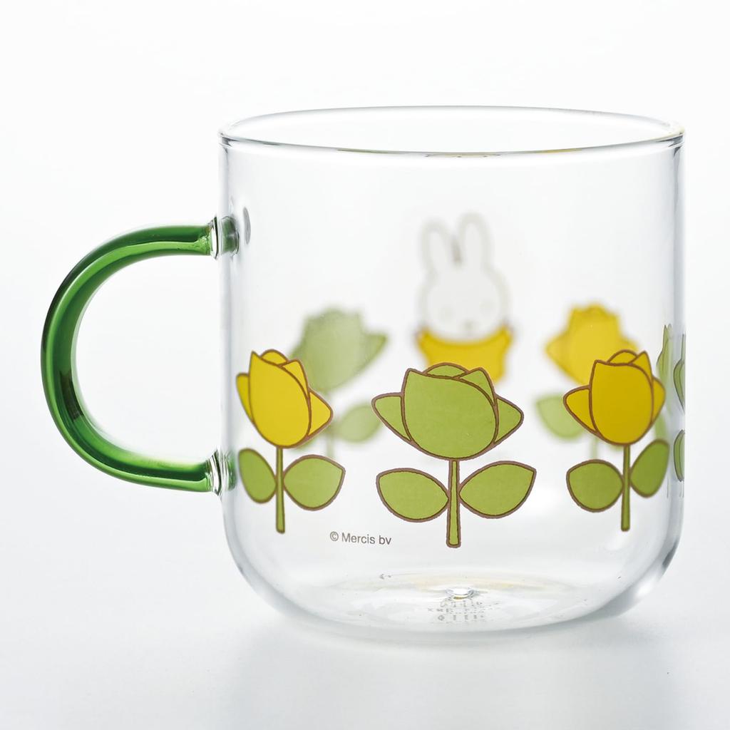 Dick Bruna Glass Colored Green and 400140 "Miffy" Heat-Resistant Mug, Approx. 400ml, Microwave-Safe, Handle, Rose,