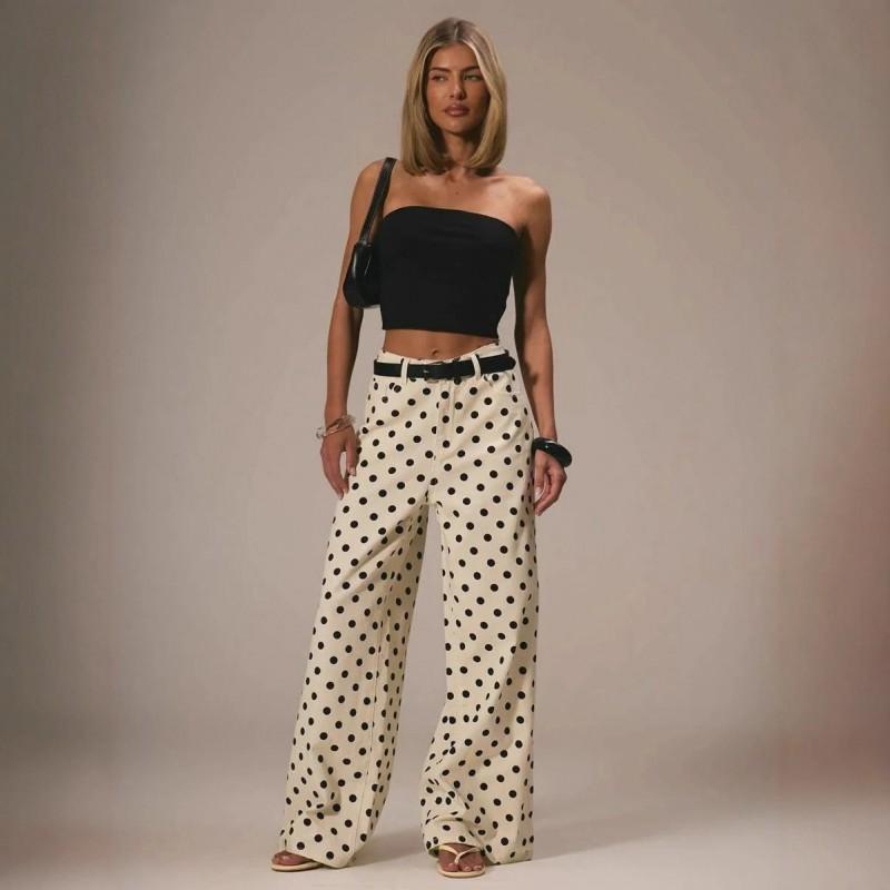 Polka Dot Loose Fit Mid-Rise Straight Leg Denim Jeans Women Comfortable Casual Style