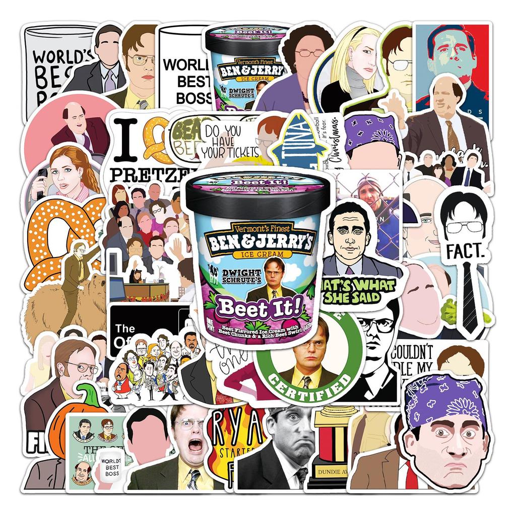 50 Sheets "The Office" American TV Series Stickers - Creative, Waterproof Decals for Laptops, Cars, and Motorcycles.