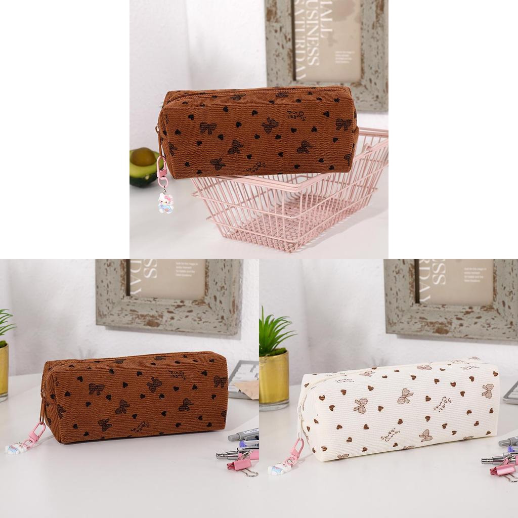 Casual Corduroy Cartoon Student Pen Case With Large Capacity For School And Office Use