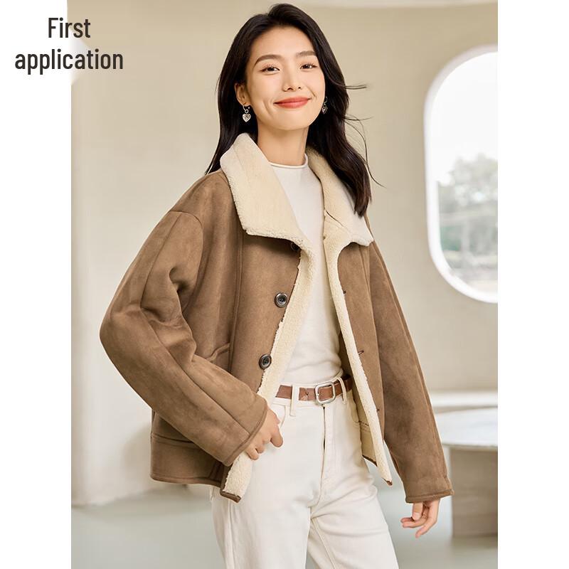 Women s Faux Suede & Shearling Lapel Jacket L