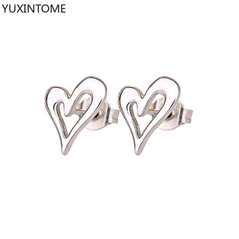 925 Silver Ear Needle Exquisite Heart Pendant Hoop Earrings Fashion Geometric Zircon Stud Earrings Women's Fine Jewelry