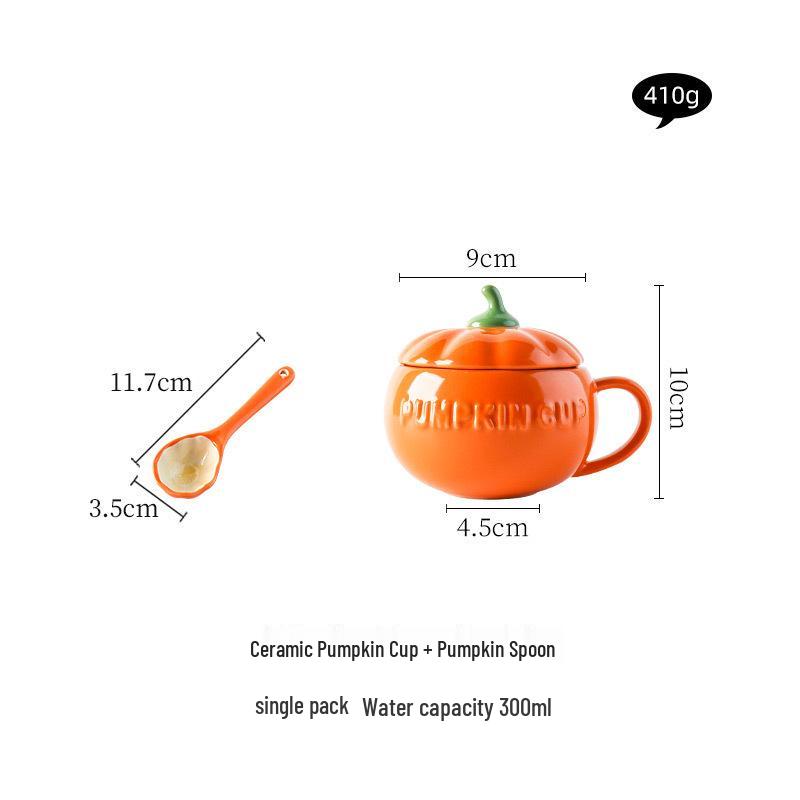 Adorable Pumpkin Ceramic Mug Set with Lid & Spoon for Students