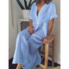 DICFY Women's Fashion Summer Spring Solid Color Print Short Sleeve V-Neck Casual Dresses