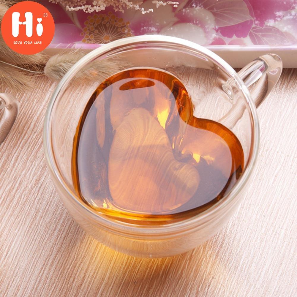 Hi tepelně odolný šálek na kávu s dvojitou stěnou Průhledný skleněný hrnek na čaj s mléčnou šťávou ve tvaru srdce Love