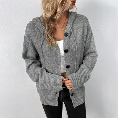 Herbst Casual einreiher Gestrickte Pullover Frauen Mit Kapuze Winter Kordelzug Strickjacke Mantel Weiche Warme Lässige Strickwaren 28571