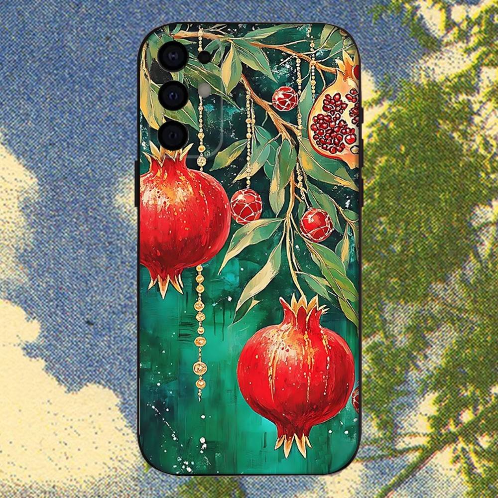 Food Fruit Red Pomegranate Phone Case For Samsung S25,S24,S21,S22,S23,S30,Ultra,S20,Plus,Fe,Lite,Note,10,9,5G Black Cover
