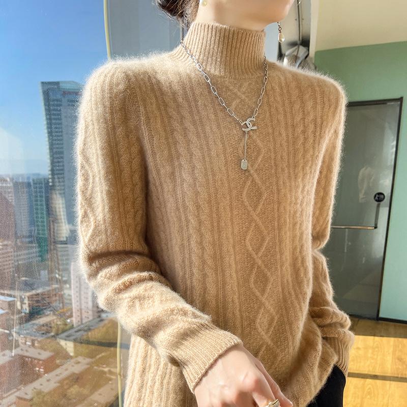Jacquard Thickened Half-high Neck Sweater for Women In Autumn and Winter New Soft and Glutinous Skin-friendly Cashmere Knitted Base Sweater