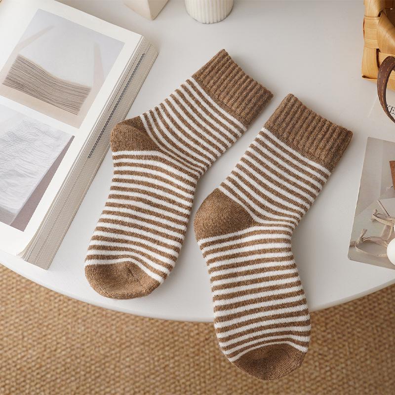 Women's Striped Fluffy Winter Socks - Warm, Thick, and Soft for Home & Sleep