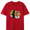 Sushi Cat Creative Design Round Neck TShirt Pure Summer Trendy Short Sleeves Casual Everyday Style Top