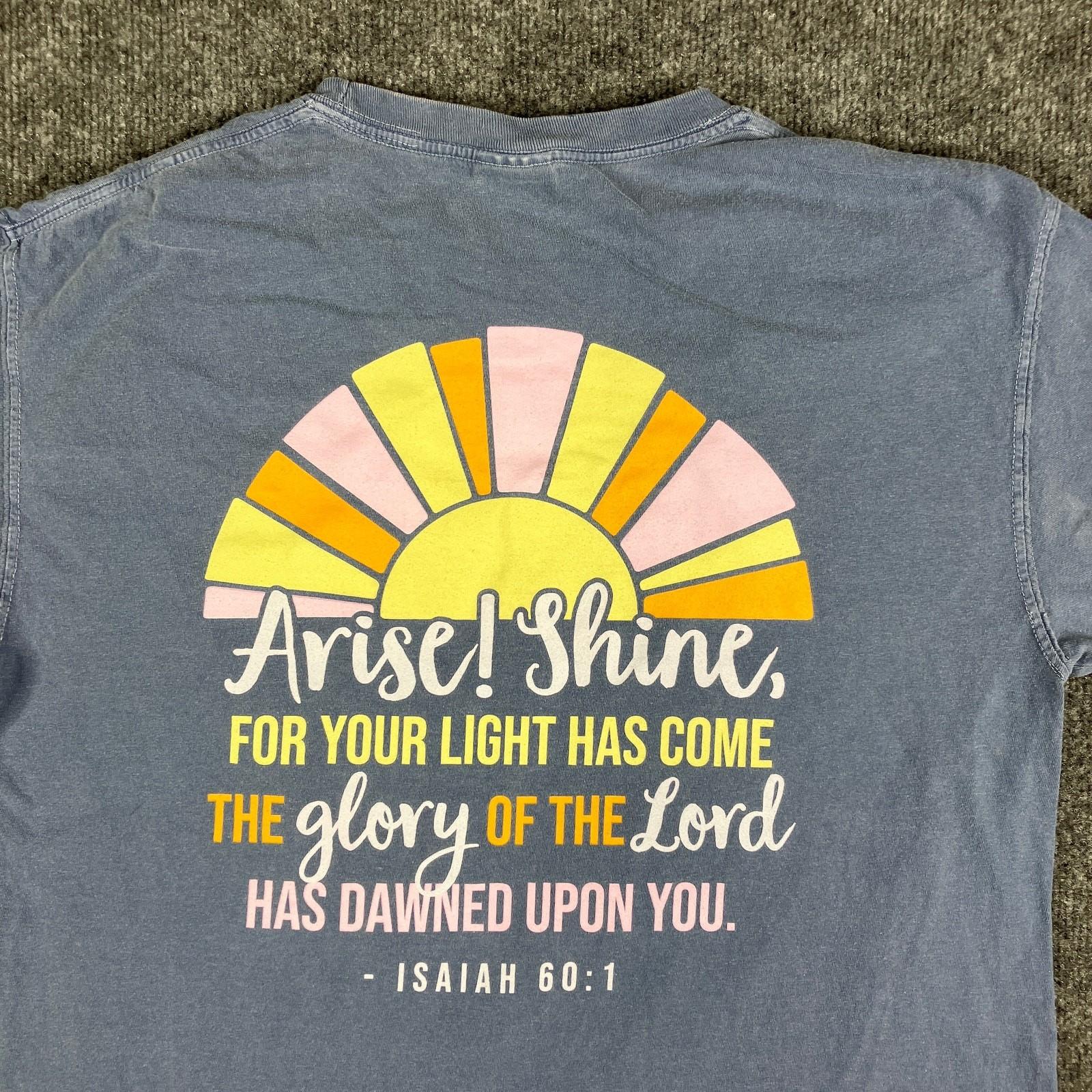 Comfort Colors Women s T-Shirt Size L Blue Graphic Bible Verse Isaiah 60:1 S