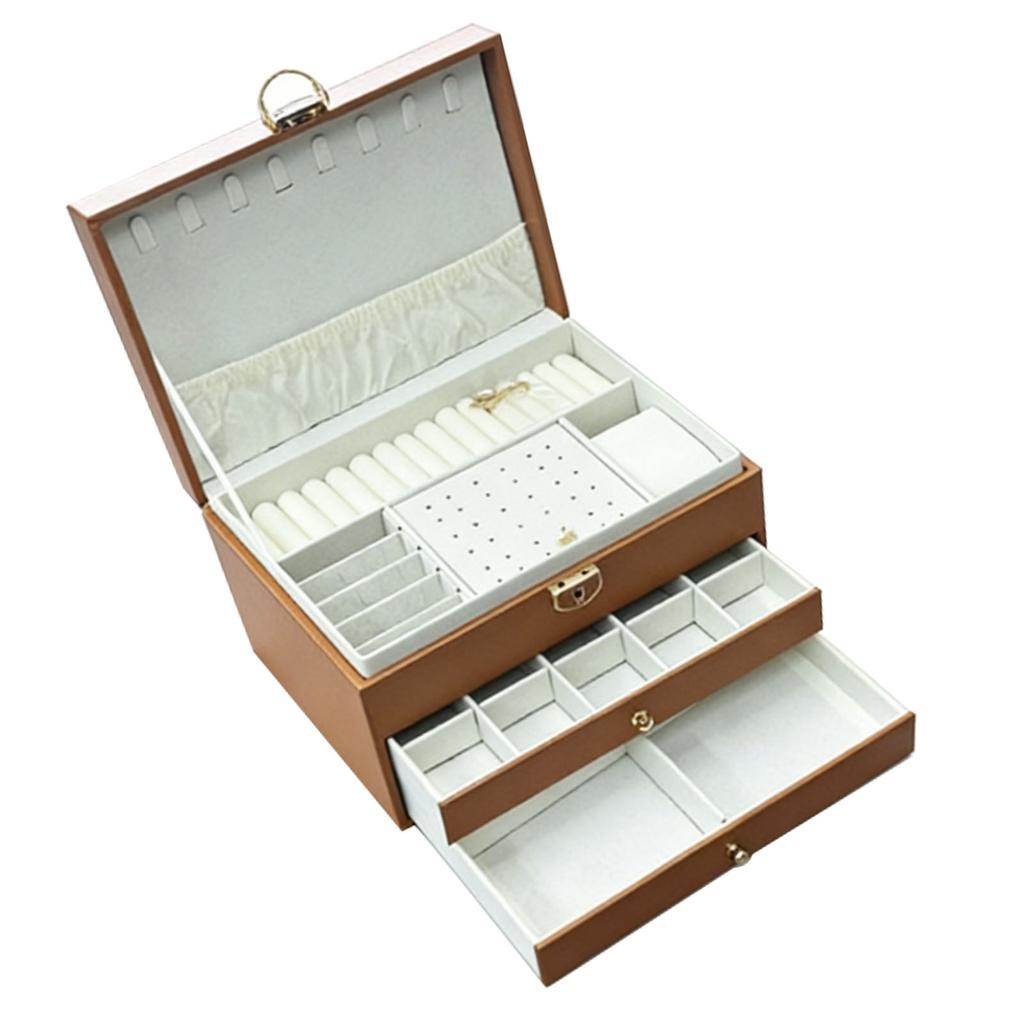 Jewelry Box Large Capacity 3 Layers Multifunctional Ring Necklace Earring Storage Box with Lock for Home