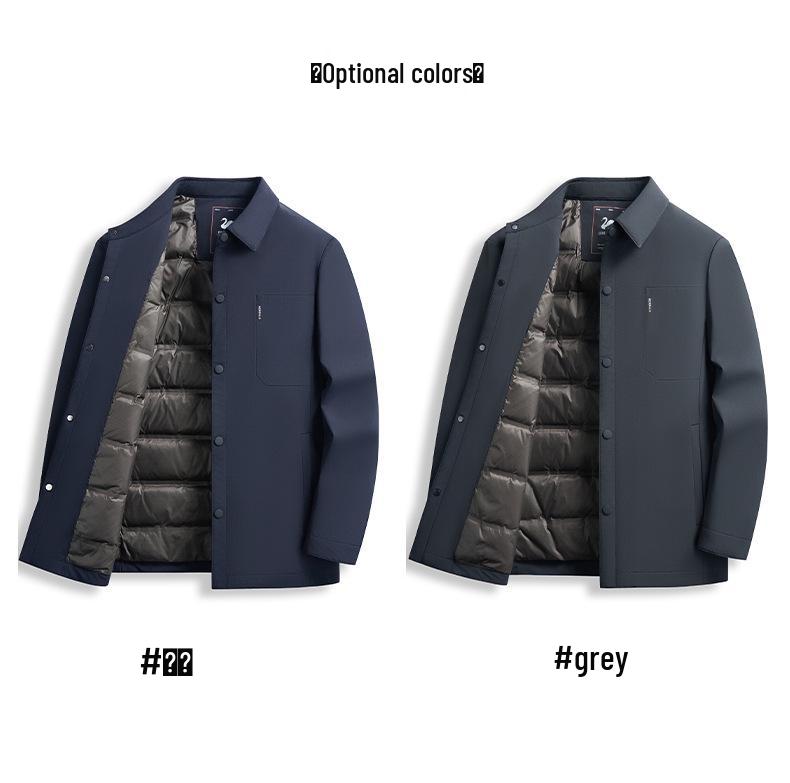 Men's Winter Lightweight Goose Down Jacket - Middle-Aged Dad Style, Lapel, Business Casual, Button-Up, Warm Coat