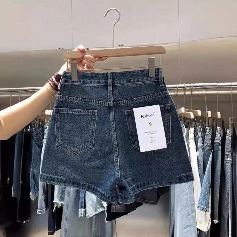 Summer Denim Shorts Women's Trendy Versatile High-Waisted Loose-Fit Straight-Leg Casual Mid-Length Wide-Leg Vintage Pants