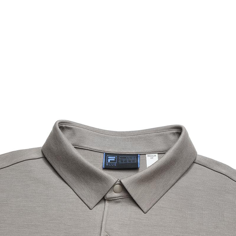 Fila Blue Business Casual Comfortable Breathable Knitted Long Sleeve Polo Shirt Men Tops Moon-Gray F11M542215FGY