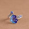 Women's Retro Blue Auspicious Clouds Ruyi Enamel Open Ring