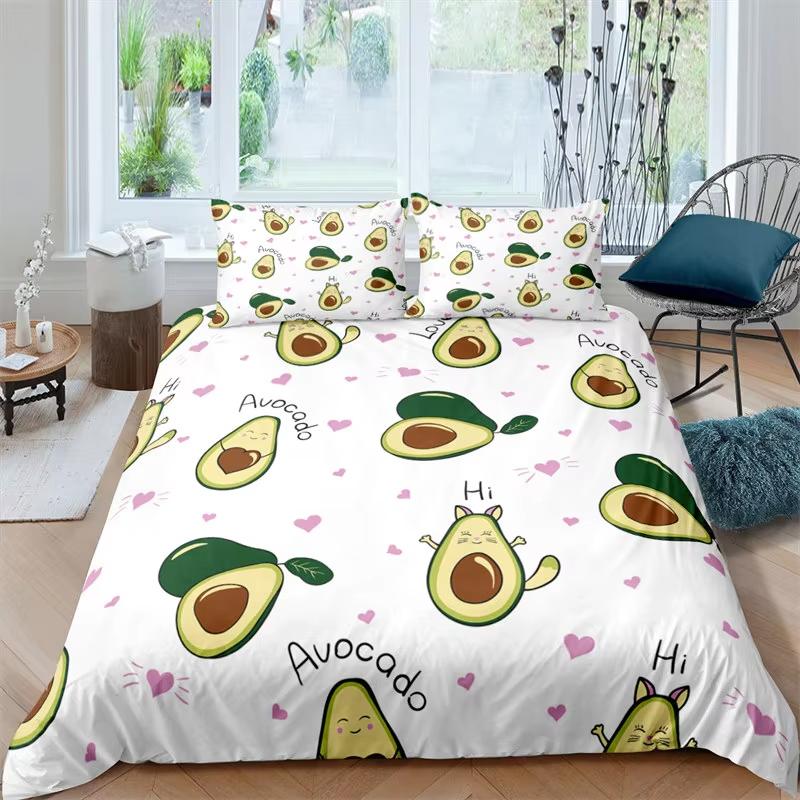 Green Avocado Duvet Cover Twin Queen For Boys Girls Teen Kawaii Tropical Fruit Bedding Set Botanical Cartoon Comforter Cover