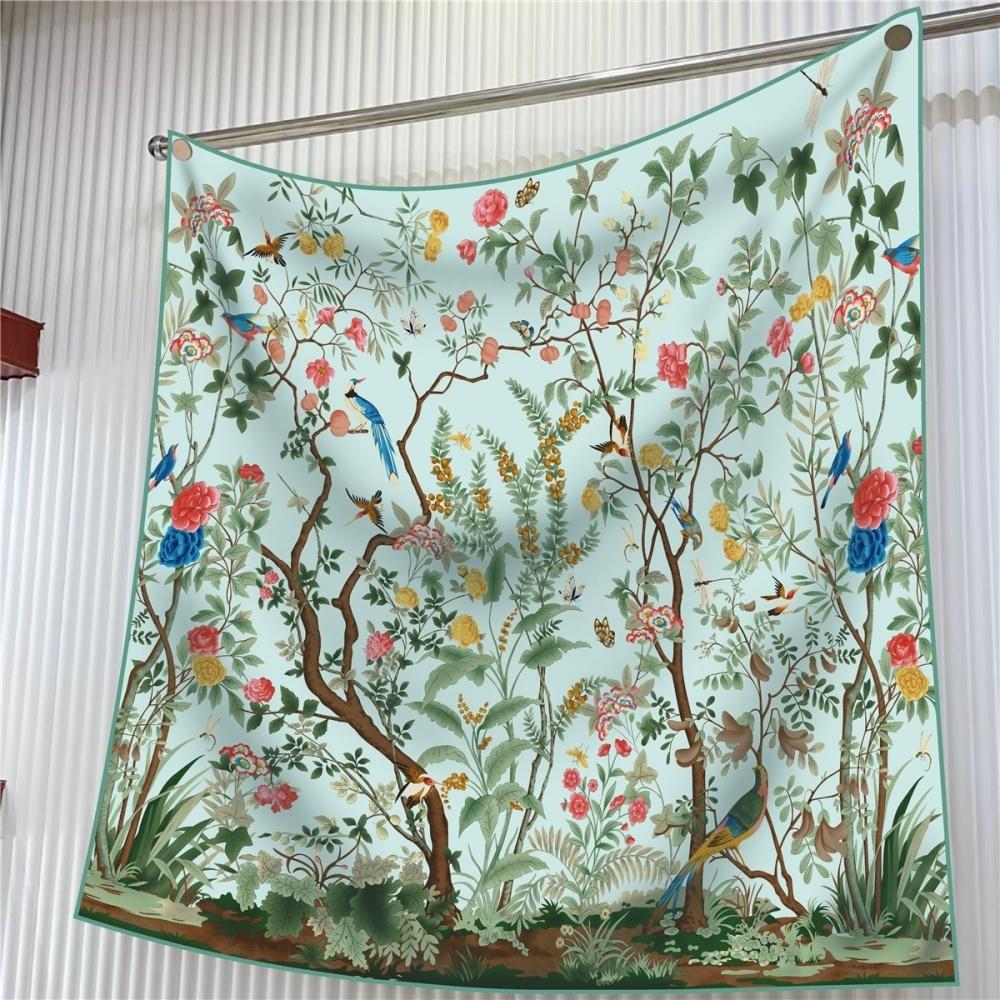 Silk Scarf Women Floral Printed Square Scarves Head Echarpes Silk Foulards Femme Wraps Beach Shawls Bandana Lady Hijabs 90CM