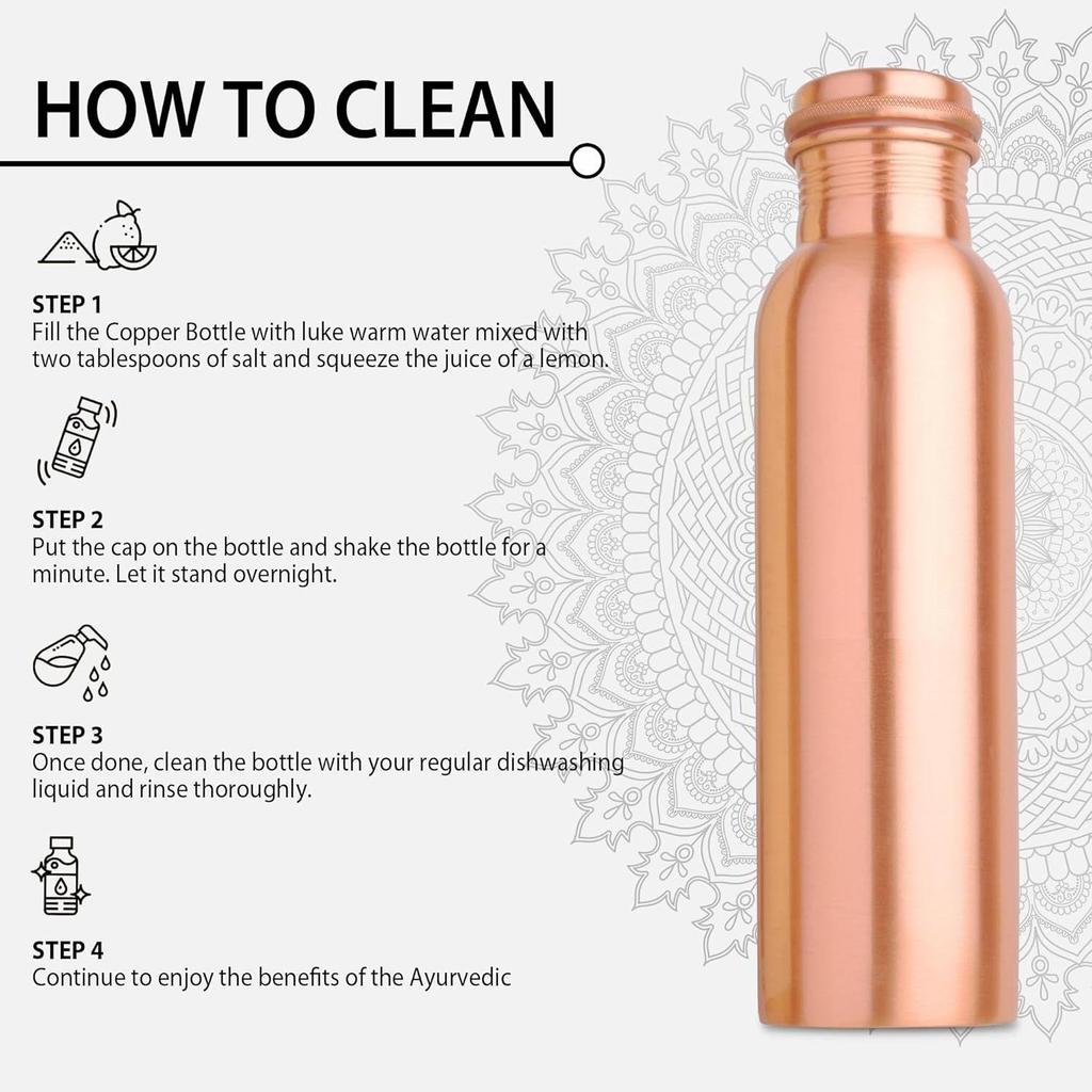 Copper Charge 950 Water Bottle, 1 Piece, Pure Copper, Leak-Proof, 16oz/475ml, BPA Free, Dishwasher and Microwave Safe (Design 3)