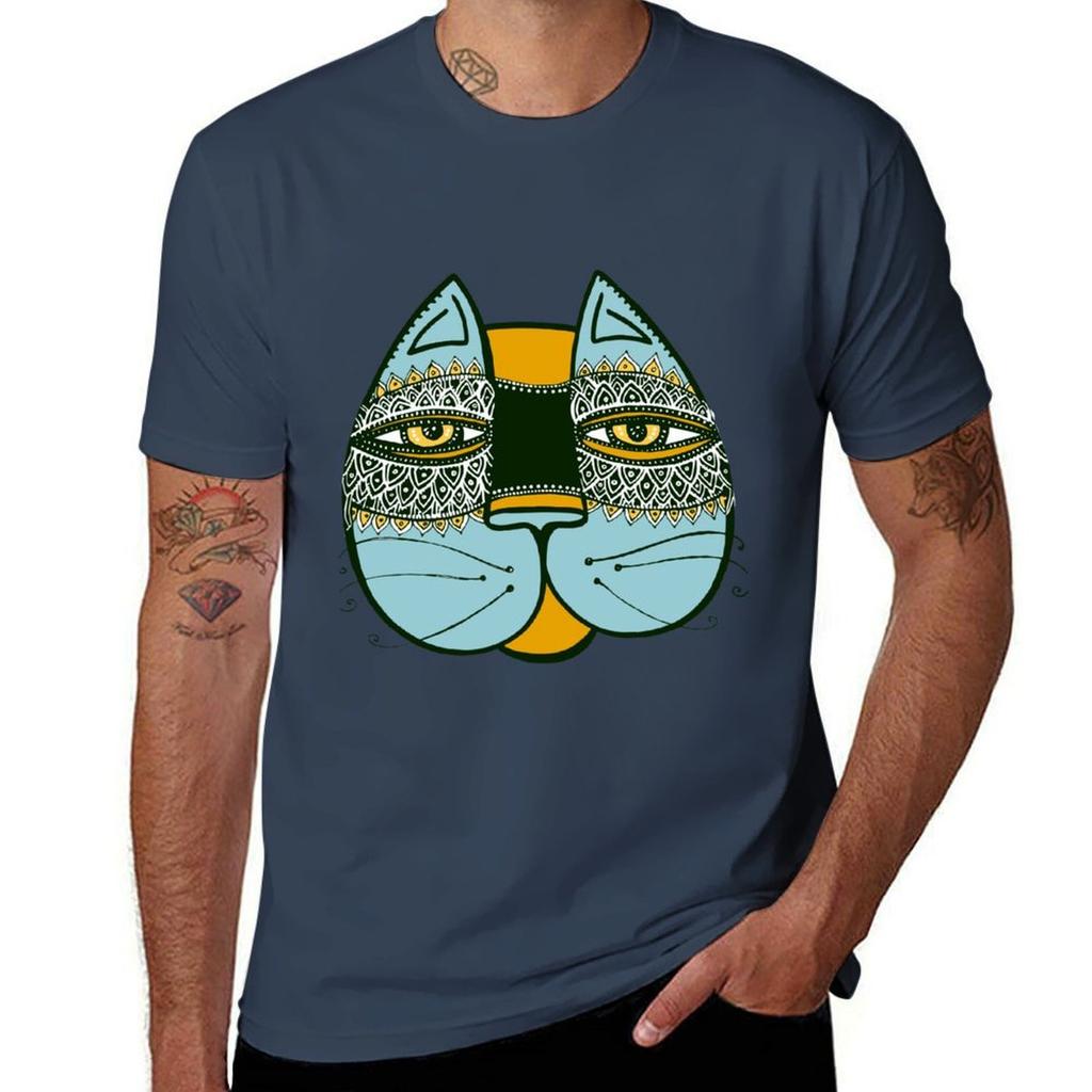 Cat Tribal Face Color Tshirt Work Daily Short Sleeve Top