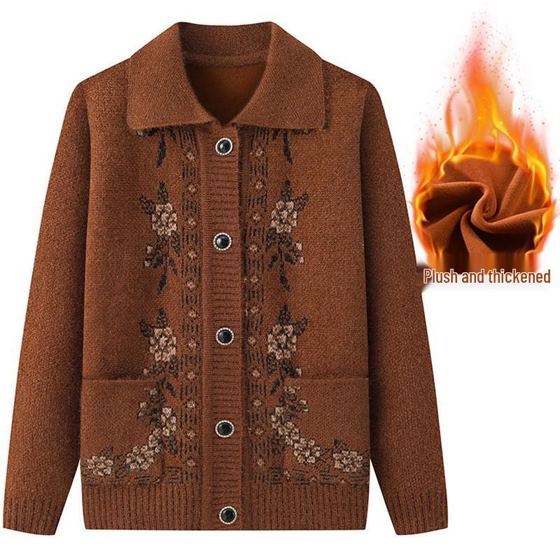 Cardigan a maglia autunnale/invernale da donna anziana