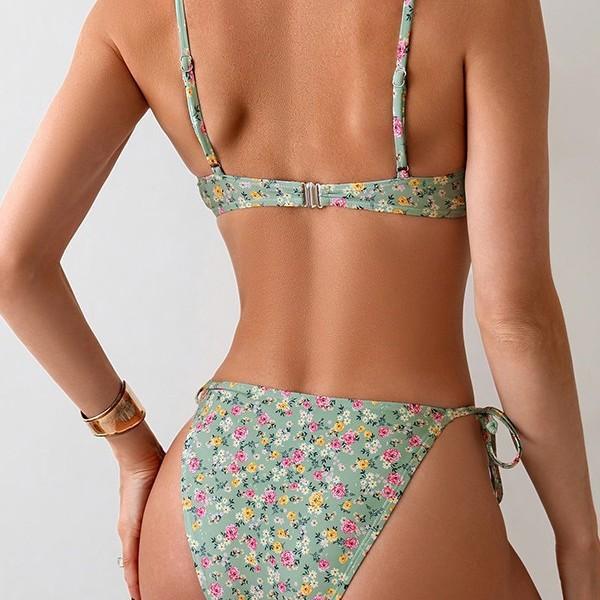 European and American split swimsuit for women, sophisticated floral floral sexy halter tie swimsuit, beach bikini