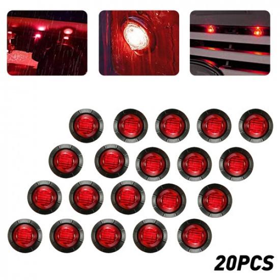 20pcs 3/4  Side Light Marker LED Round Clearance Side Light Red Lamp Waterproof