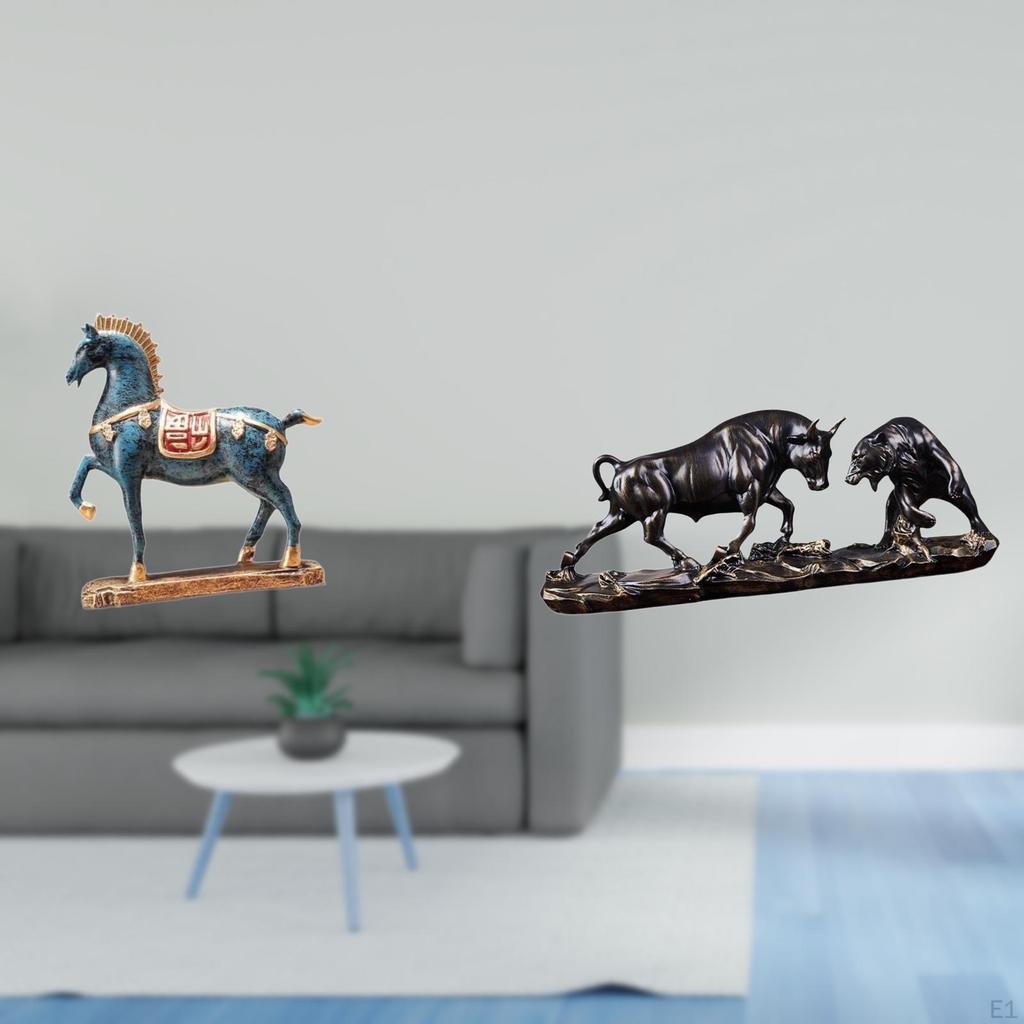 Standing Horse And Bull Sculpture Fengshui Decor Modern Artwork Chinese Animal Figurine for Desk